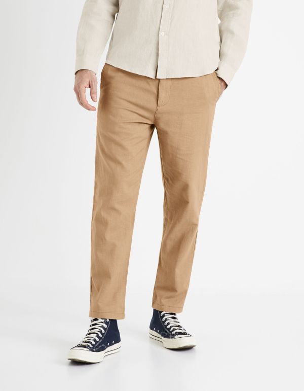Pantalon straight en lin coton - beige