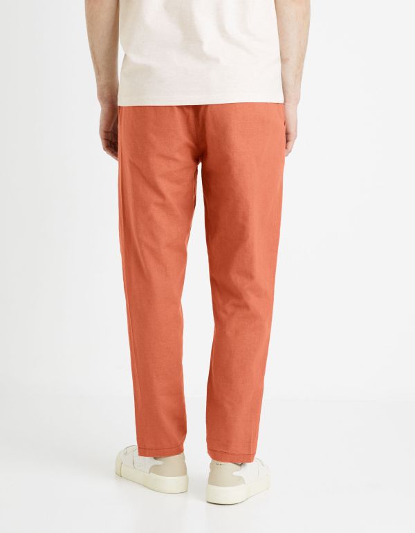 Pantalon straight en lin coton - caramel