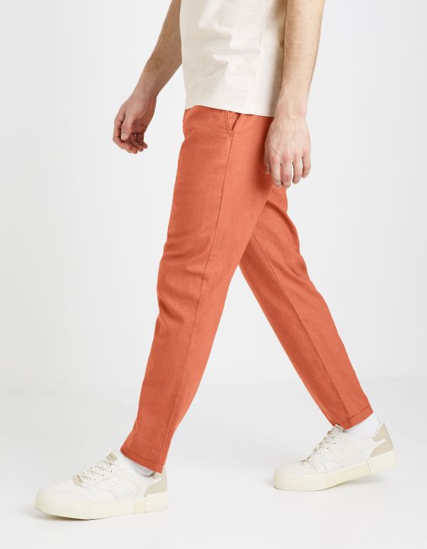 Pantalon straight en lin coton - caramel