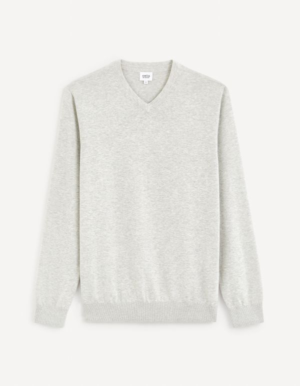 Pull col V 100% coton - gris clair