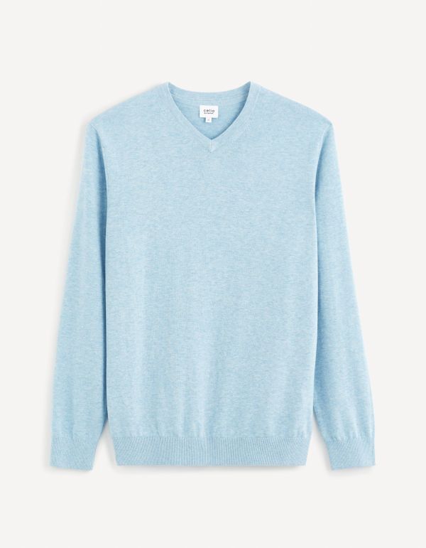 Pull col V 100% coton - bleu clair