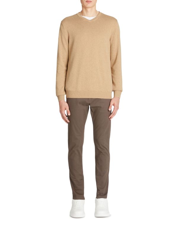 Pull col v 100% coton - beige