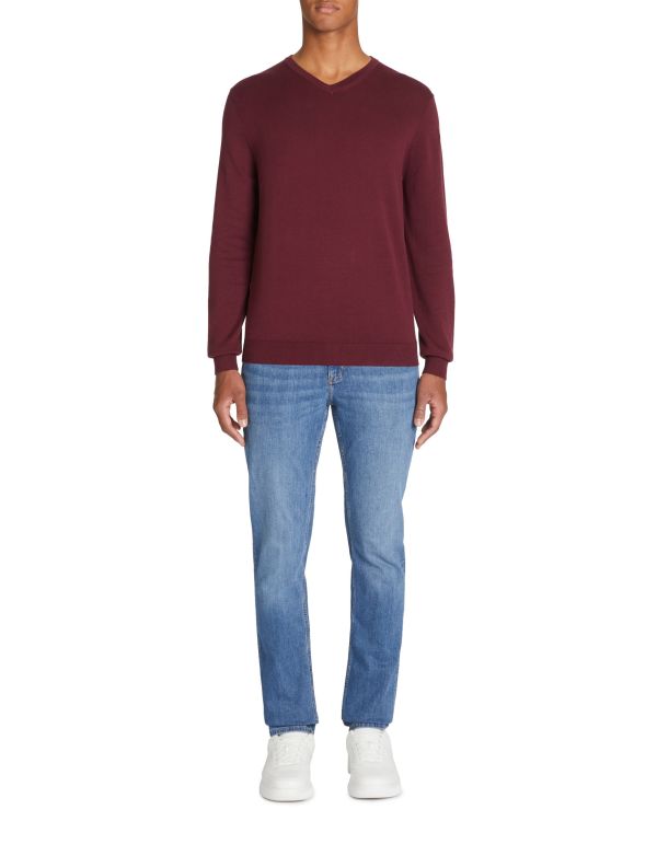 Pull col v 100% coton - bordeaux