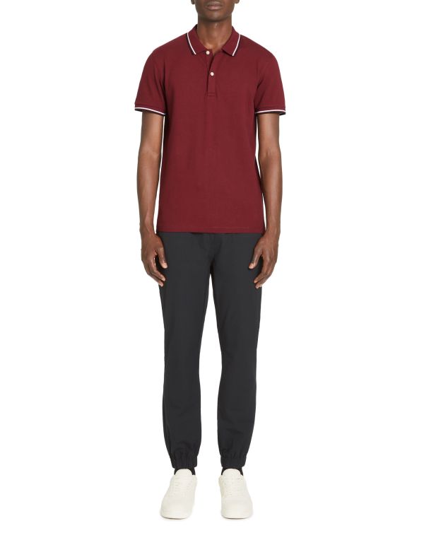 Polo piqué col contrasté slim en coton stretch - bordeaux