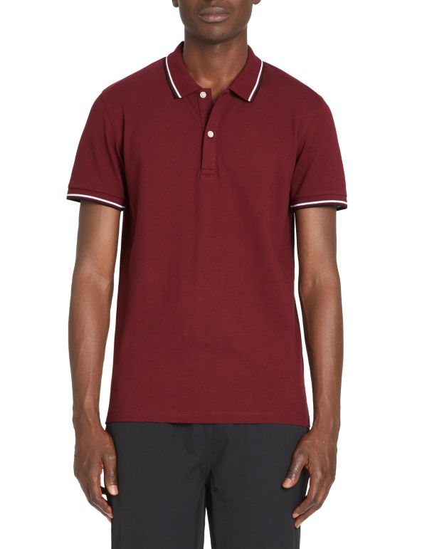 Polo piqué col contrasté slim en coton stretch - bordeaux