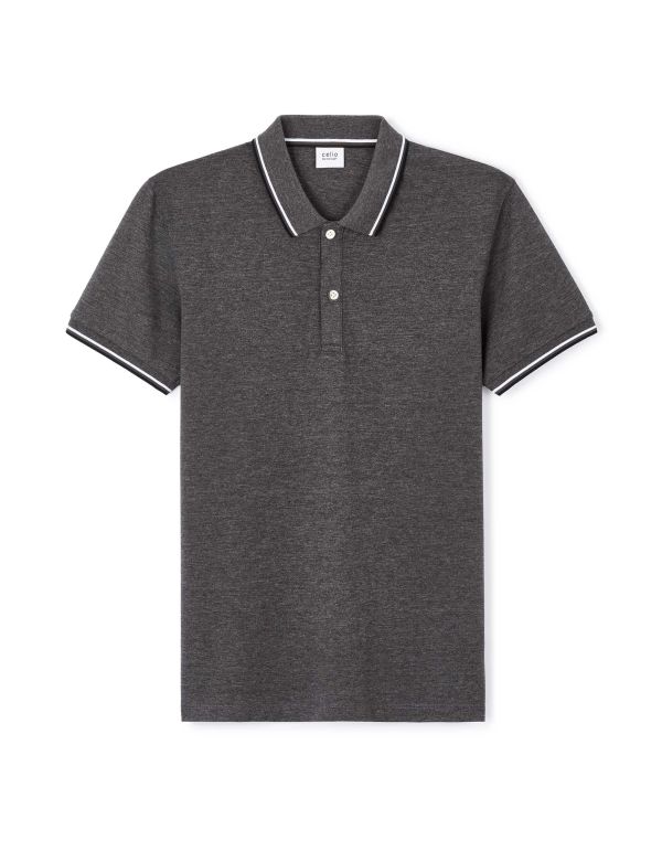 Polo slim piqué en coton stretch - anthracite