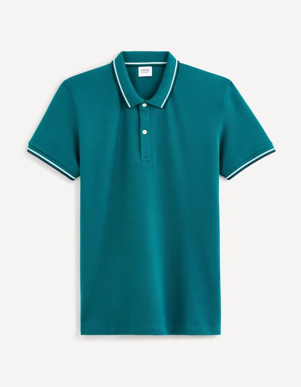 Polo piqué slim en coton stretch - bleu pétrole