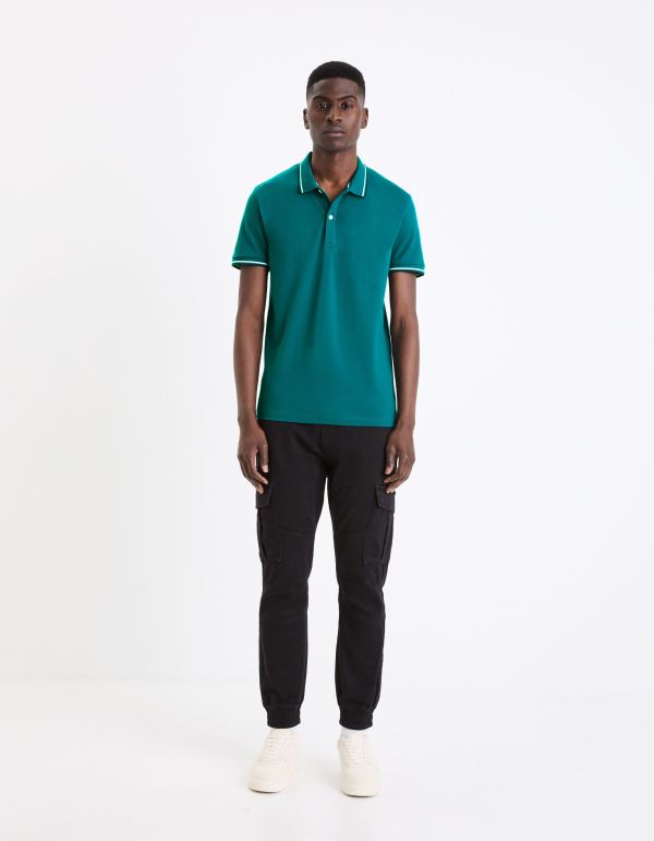 Polo piqué slim en coton stretch - bleu pétrole