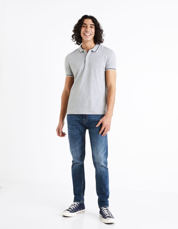 Polo piqué slim en coton stretch - gris chiné
