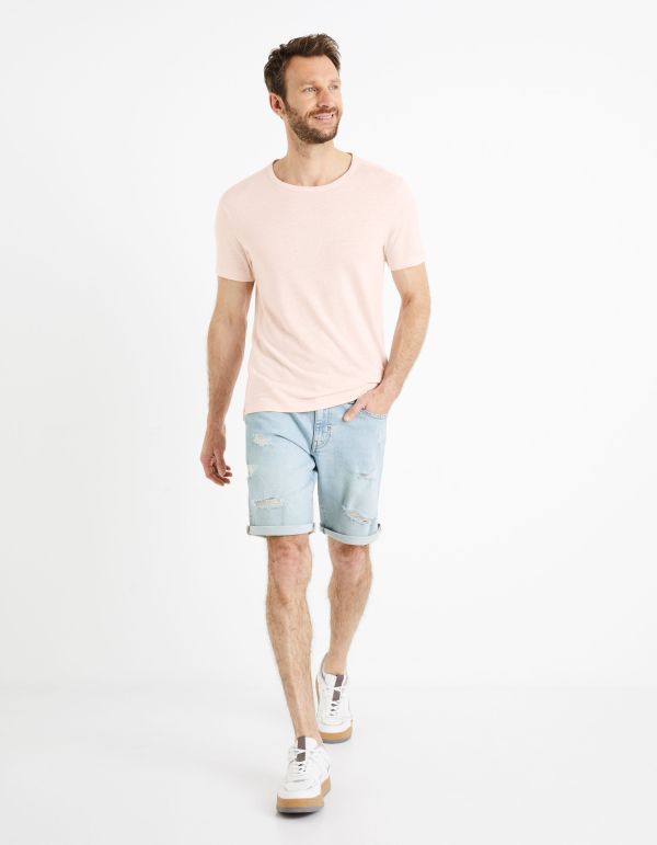 T-shirt col rond 100% lin - rose