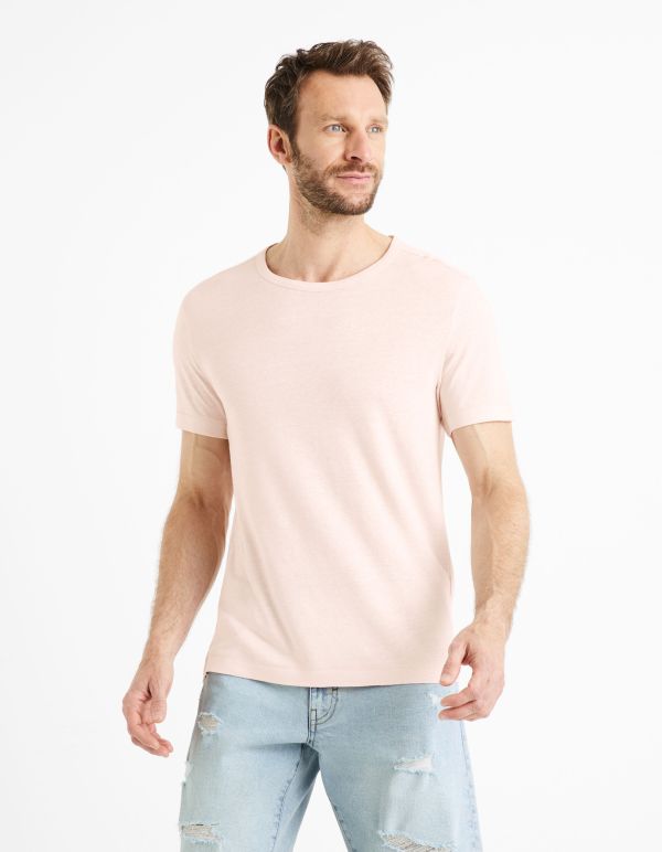 T-shirt col rond 100% lin - rose