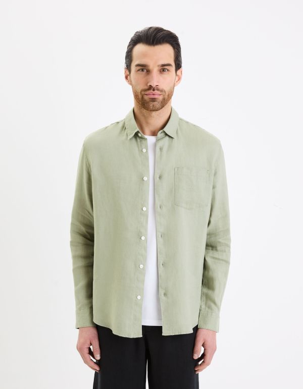 Chemise regular 100% lin - vert sauge