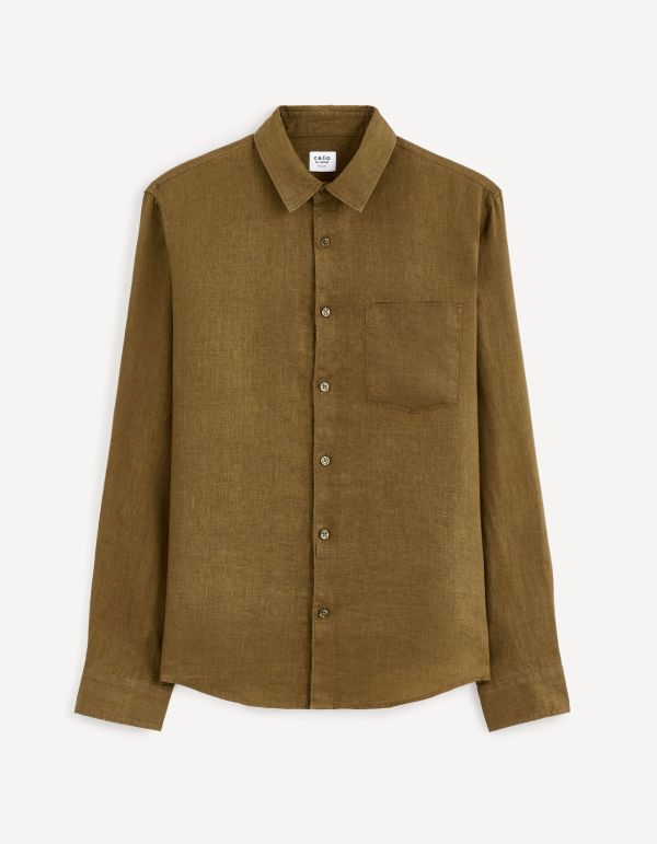 Chemise regular 100% lin - marron