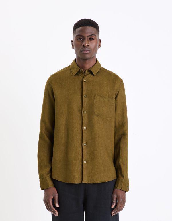 Chemise regular 100% lin - marron