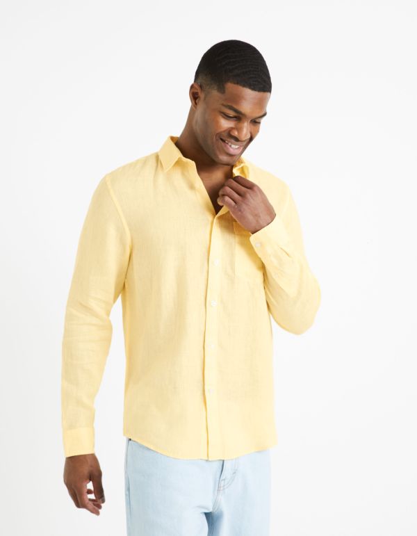 Chemise regular 100% lin - jaune