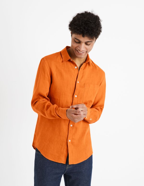 Chemise regular 100% lin - orange
