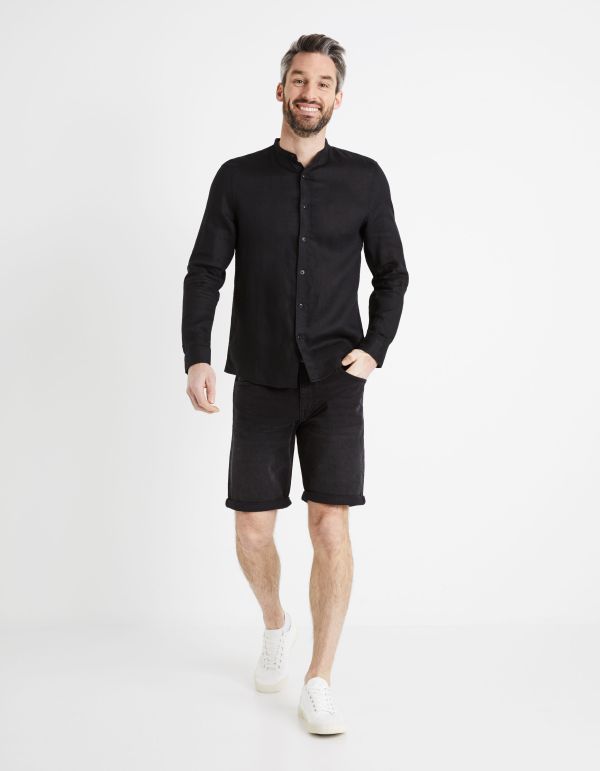 Chemise col mao regular 100% lin - noir