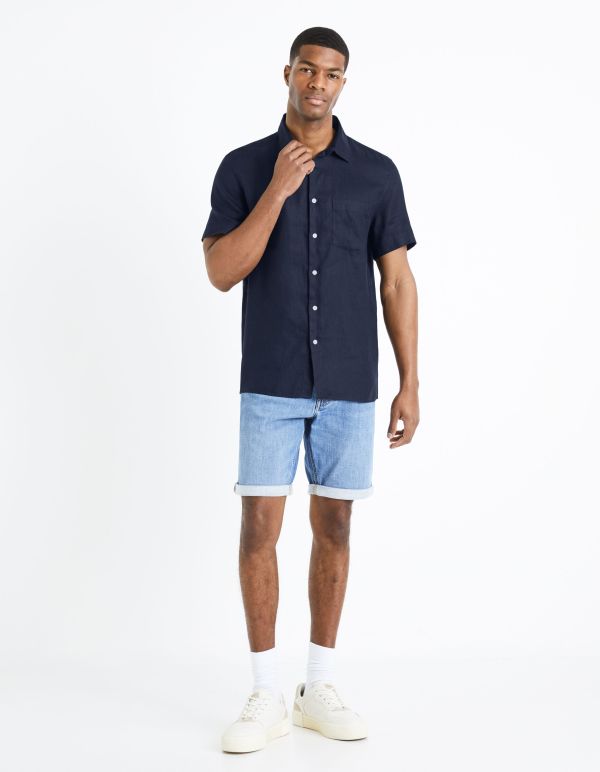 Chemise regular 100% lin - marine