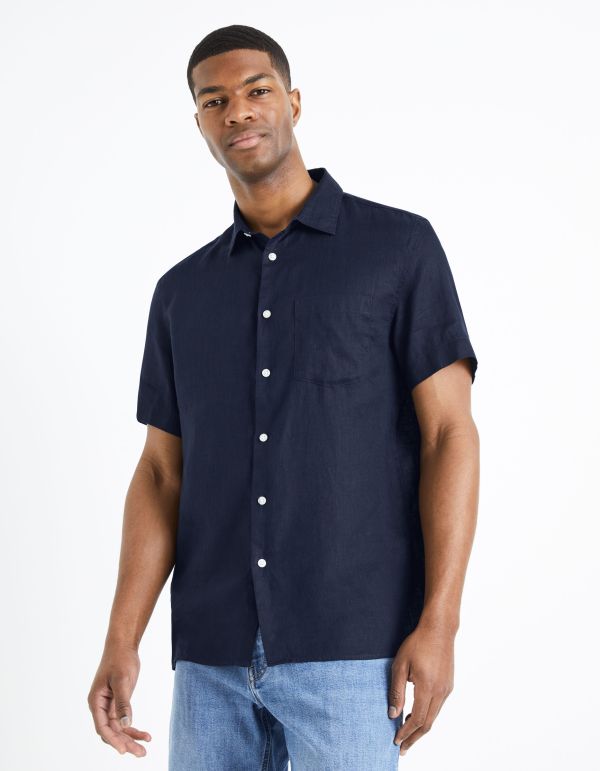 Chemise regular 100% lin - marine