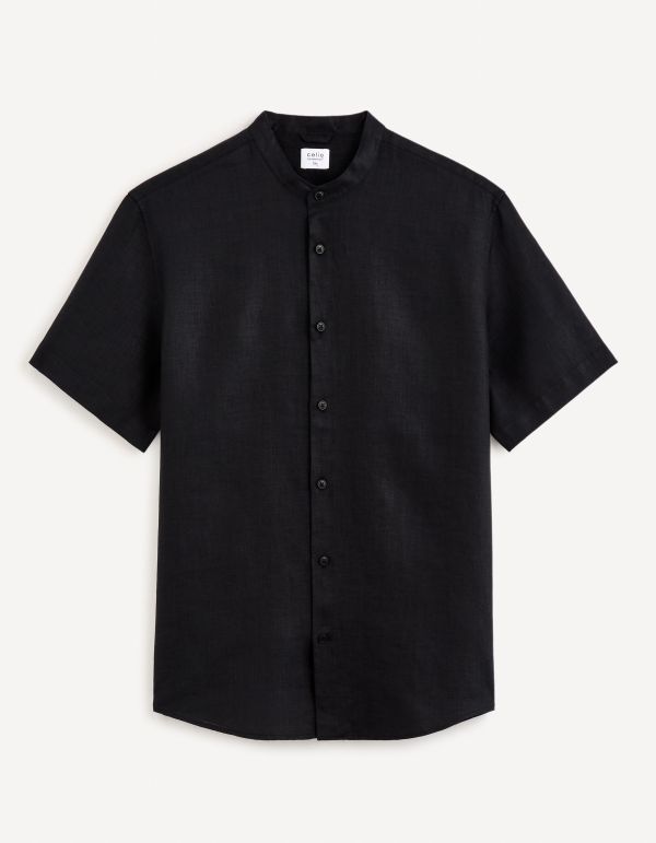 Chemise col mao regular 100% lin - noir