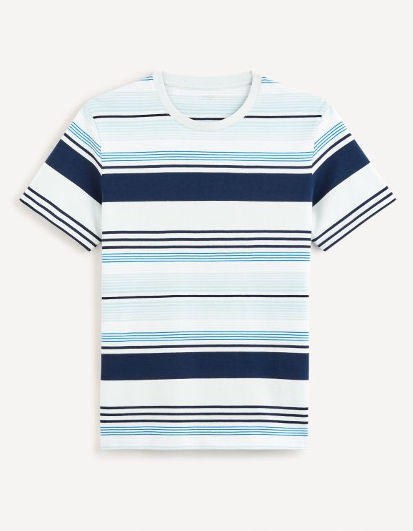 T-shirt col rond rayé - bleu ciel