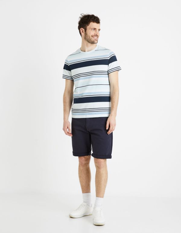 T-shirt col rond rayé - bleu ciel