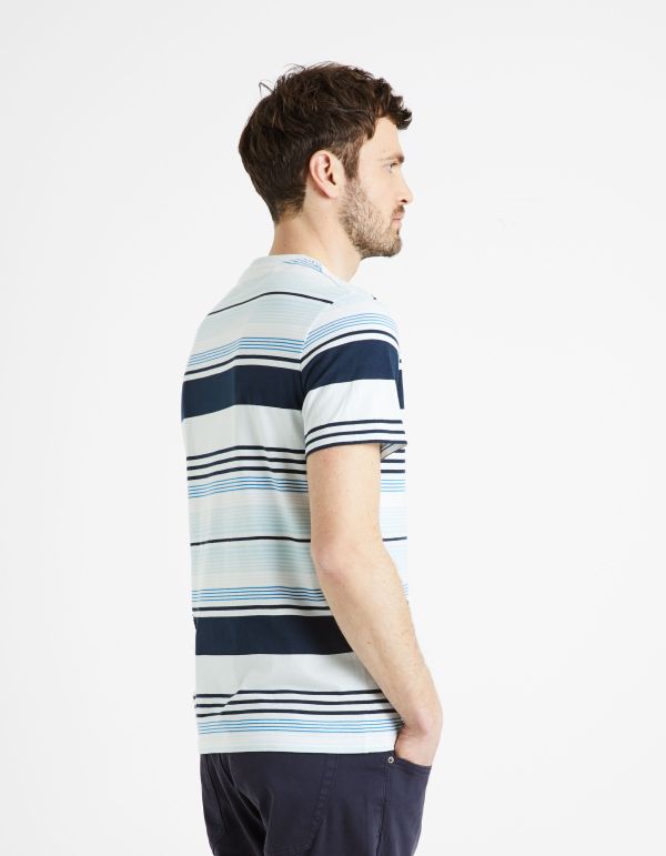 T-shirt col rond rayé - bleu ciel