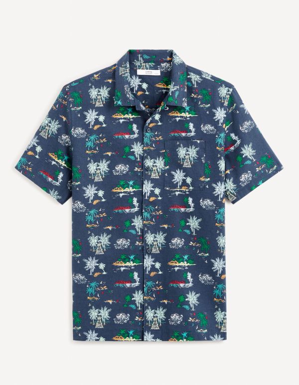 Chemise relax en lin coton - marine