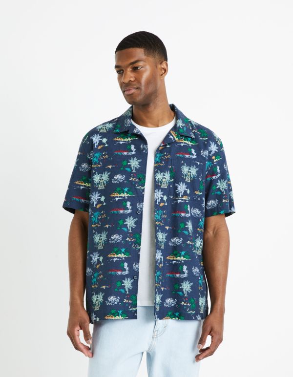 Chemise relax en lin coton - marine