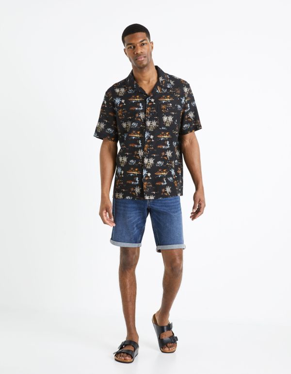 Chemise relax en lin coton - noir