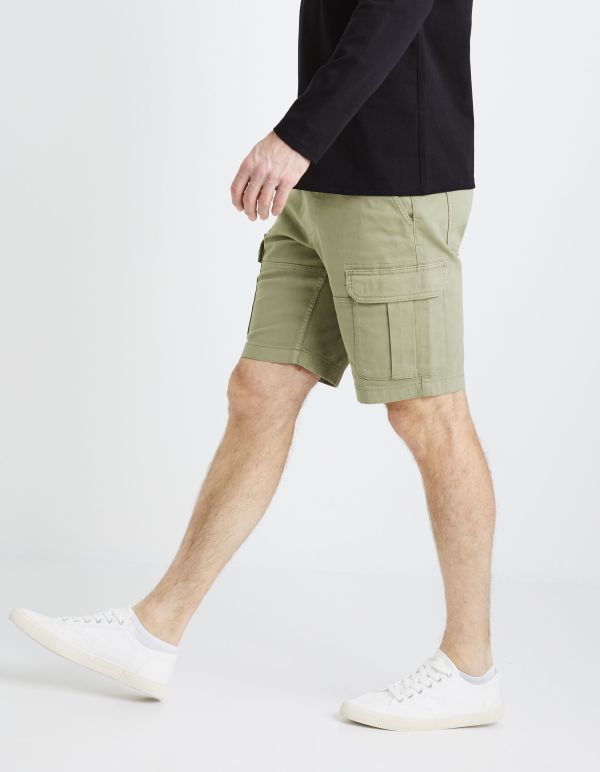 Bermuda cargo coton élasthanne - kaki