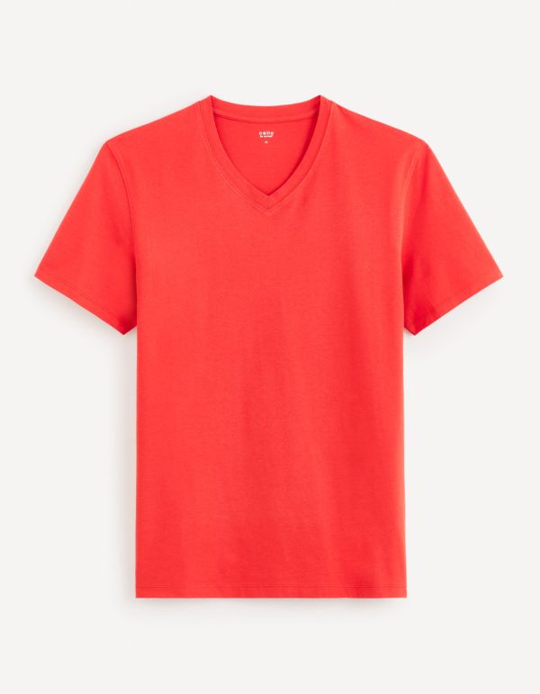 T-shirt col V 100% coton - rouge