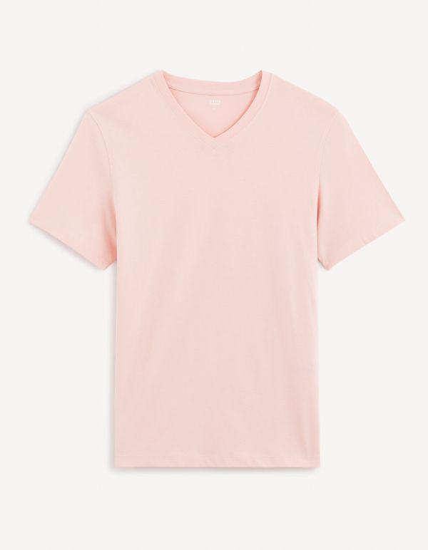 T-shirt col V 100% coton -bois de rose