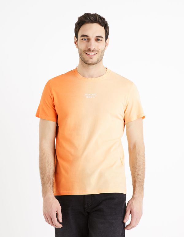 T-shirt col rond  tye & dye 100% coton - pêche 