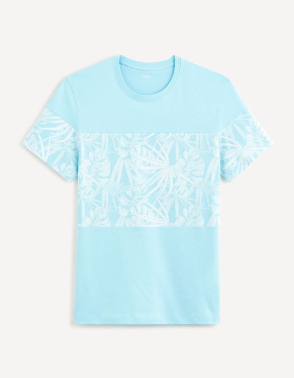 T-shirt col rond 100% coton - bleu ciel