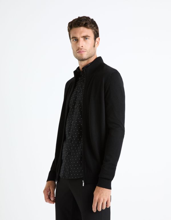 Cardigan zippé laine mélangée - noir
