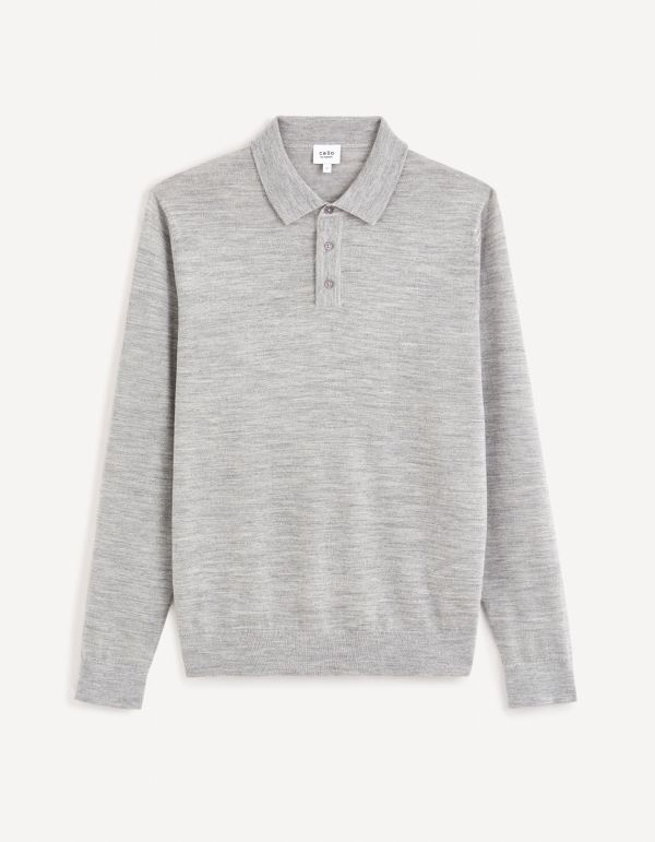Pull col polo laine mélangée - gris chine