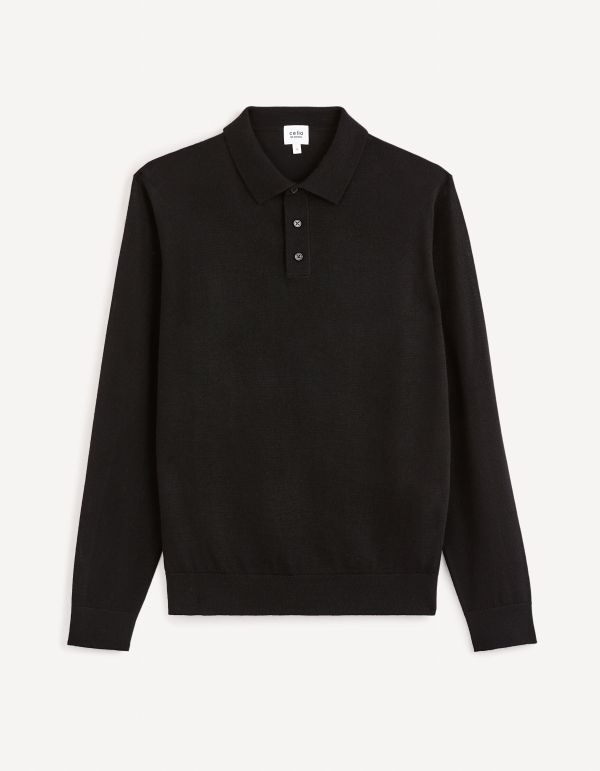Pull col polo laine mélangée - noir