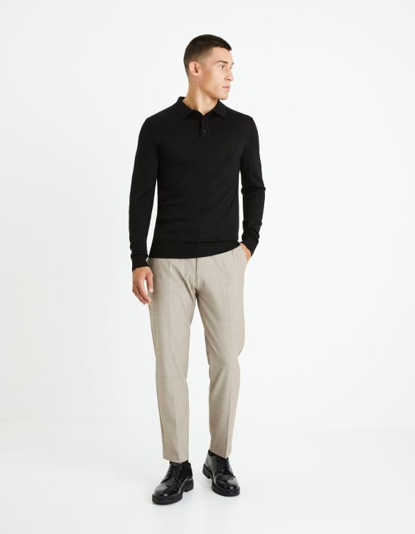 Pull col polo laine mélangée - noir
