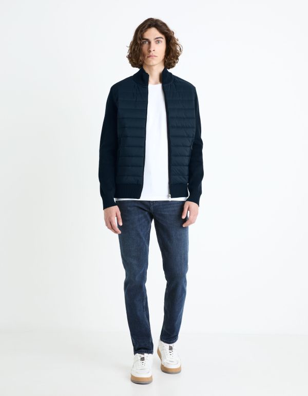 Blouson mix matière coton mélangé - marine