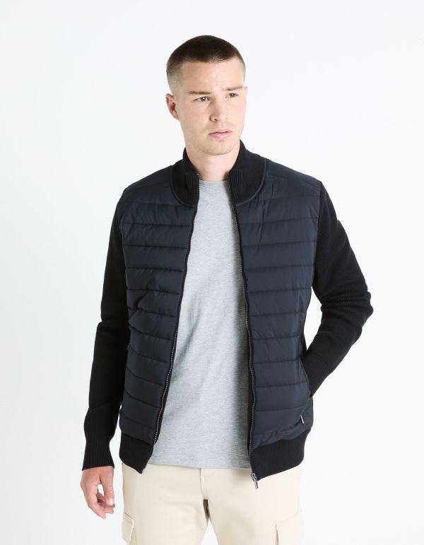 Blouson mix matière coton mélangé - noir