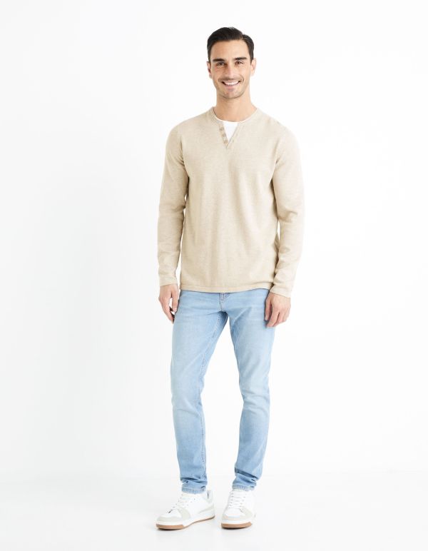 Pull col tunisien 100% coton - beige