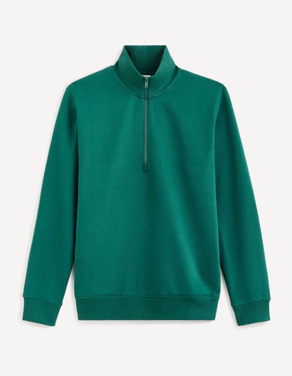 Sweat col zippé coton mélangé - vert