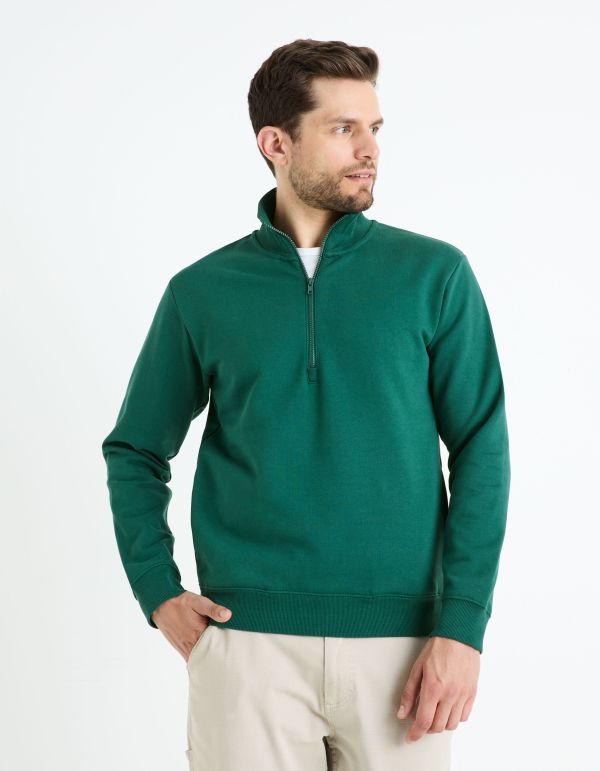 Sweat col zippé coton mélangé - vert
