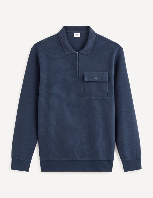 Sweat col zippé 100% coton - marine