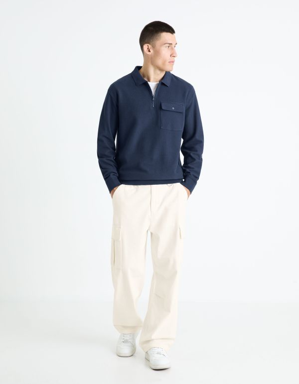 Sweat col zippé 100% coton - marine