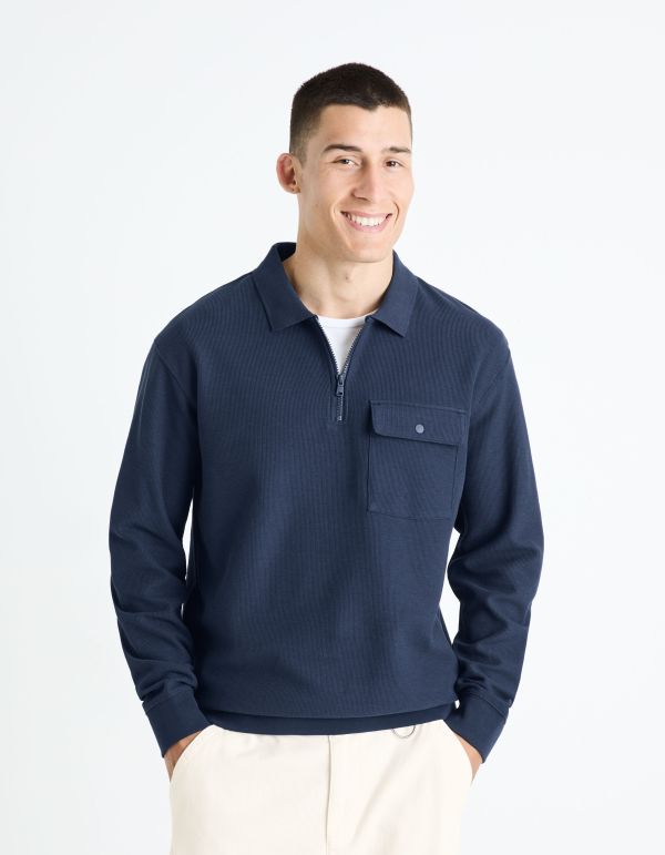 Sweat col zippé 100% coton - marine