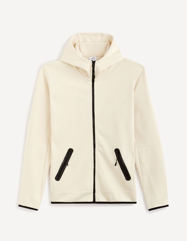 Sweat zippé à capuche coton mélangé - beige