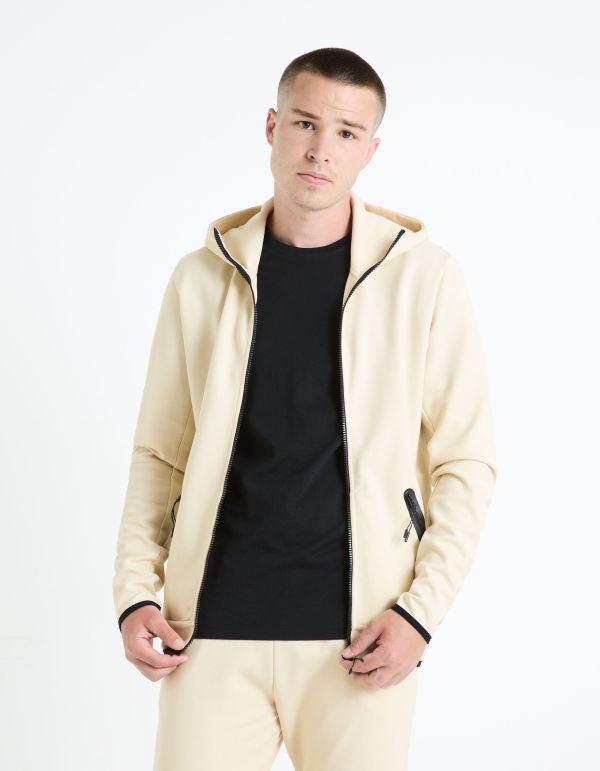 Sweat zippé à capuche coton mélangé - beige