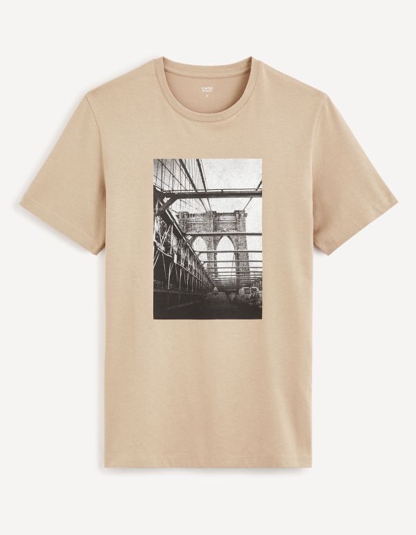 T-shirt col rond 100% coton - taupe